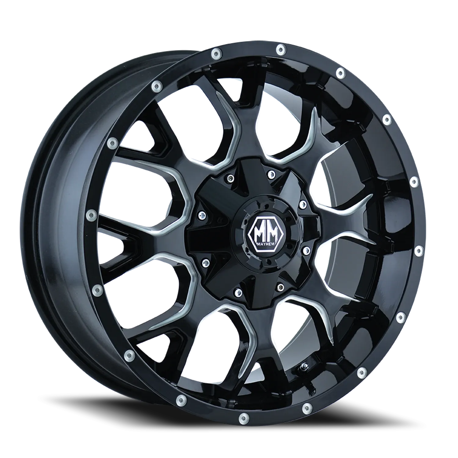 MAYHEM WARRIOR 8015 GLOSS BLACK MILLED 20X10 GLOSS BLACK/MILLED SPOKES